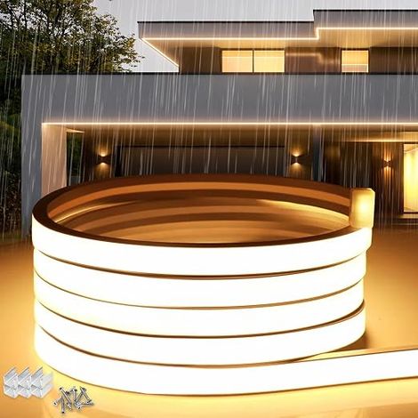 Neon Ruban LED Exterieur 15m Silicone Néon Bandeau Led 220V Exterieur Etanche IP65 Bande LEDs Flexible Blanc Chaud 3000K Découpable Rubans à Leds 120LED/m Alimentation (1/5)