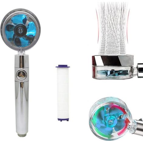 Pommeau de douche à hélice, pommeau de douche à ventilateur turbo, pommeau de douche à main à hélice, pommeau de douche turbocompressé haute pression, rotation à 360 degrés, bleu (1/3)