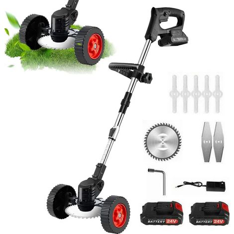 Tagliaerba Elettrico a Batteria, 18.000 giri/min, Strumento per la Rifinitura del Giardino Regolabile con 2 Batterie Makita, 3 Tipi di Lame e Ruote