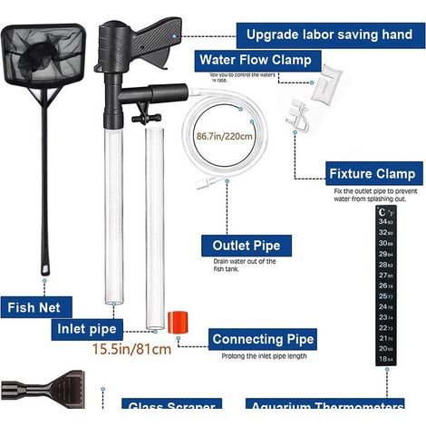 Nettoyeur de gravier et sable pour aquarium – Kit pour bassin et aquarium, Siphon pour aquarium, nettoyage facile et remplacement de l'eau