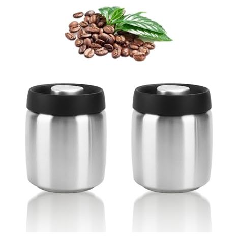 Set di 2 barattoli sottovuoto da 283 grammi per caffè, contenitori ermetici per alimenti in acciaio inox 304, per conservare i chicchi di caffè. (1/5)