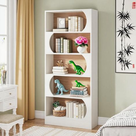 Bibliothèque moderne à 5 niveaux, hauteur 180 cm, design autoportant, meuble de rangement pour salon et chambre (1/5)