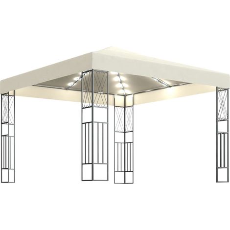 Tonnelle avec guirlande lumineuse à LED 3x3 m Crème Tissu