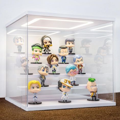 Transparente Acryl-Vitrine mit LED-Beleuchtung, 3/4/5/6-stufige staubdichte Vitrine für Figuren, Sammlungen, Modelle (Weiß, 5 Regalböden 32 x 31 x 30 cm)