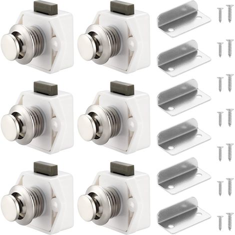 Lot de 6 verrous à bouton-poussoir, verrous de tiroir et de porte sans clé pour caravane, camping-car, fourgonnette ou bateau (1/5)