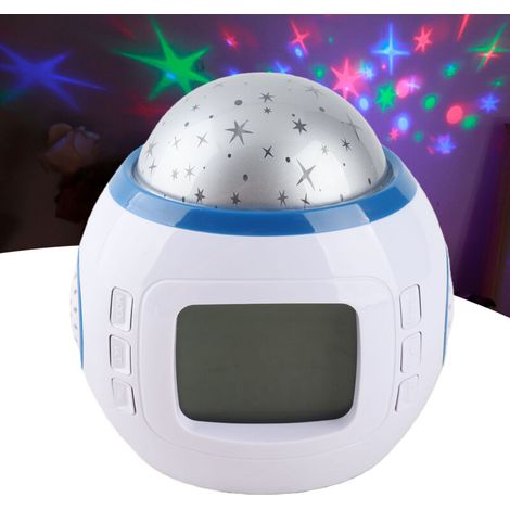 Sternenprojektionsuhr mit Musikalarm, LED-Zifferblatt, Kalender und Temperaturanzeige – Multifunktionale Wecker und Nachtlicht für Kinder – ABS, 10,5 x 10,5 x 8,5 cm, Geschenk