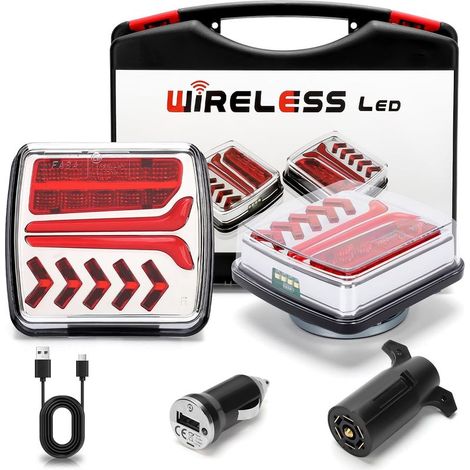 Wireless, magnetic 12V trailer light, ECE approved, for cars, trucks, and caravans waterproof and rechargeable rear trailer light with 7-pin plug. (1/5)