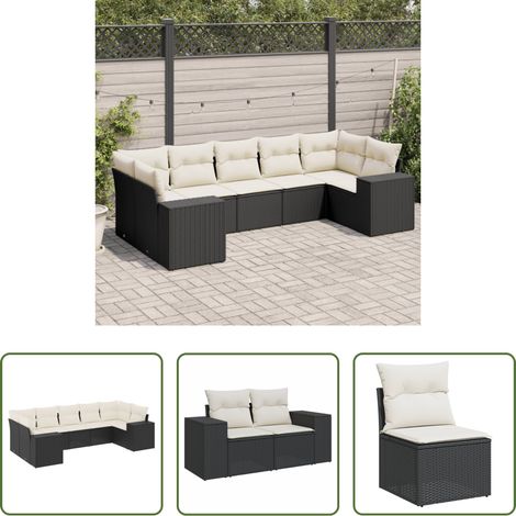 Gartensessel - 7-tlg. Garten-Sofagarnitur mit Kissen Schwarz Poly Rattan (1/5)
