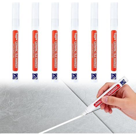 6 Pieces White Tile Grout Markers, Repair Putty Pen with Replacement Tip White Tile Grout Marker for Restoring Floors Walls Bathrooms (1/5)