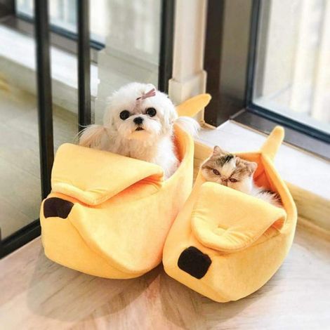 Grotte créative en forme de banane pour chien, grotte chaude pour chat, lit pour chien, panier pour chat, panier pour chien, couverture isolante pour chien pour usage intérieur/extérieur, résistante à (1/5)