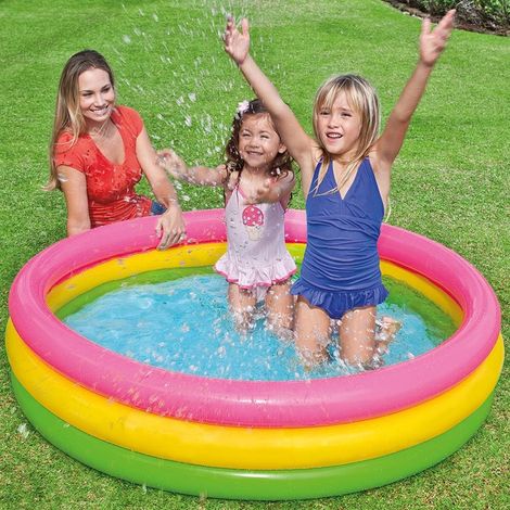 TRADE SHOP - Piscina Gonfiabile Per Bambini Arcobaleno A 3 Anelli Colorati 147 X 33 Cm - (1/5)