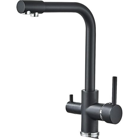 Rubinetto da cucina con filtro acqua SmoothFlow, adatto per installazione su gru da cucina, installazione su piano, miscelatore acqua calda e fredda, nero (1/4)