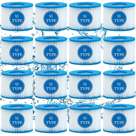 Lot de 16 cartouches filtrantes VI, type VI pour filtres de spa Bestway Flowclear, pour SaluSpa 90352E, cartouches filtrantes pour spas Miami, Vegas, Monaco (1/5)
