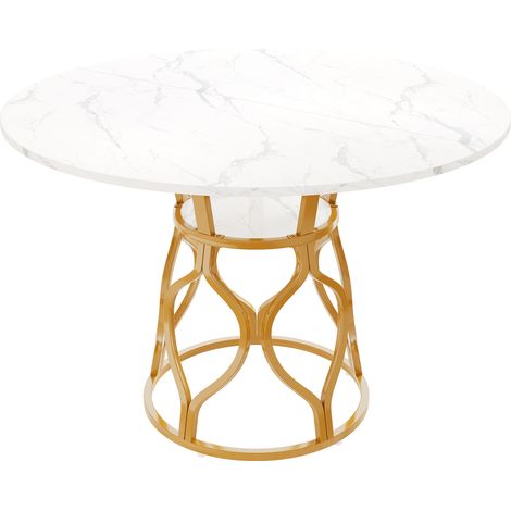 Tavolo da pranzo rotondo 100 x 100 x 75 cm con ripiano, MDF effetto marmo, metallo dorato (1/5)