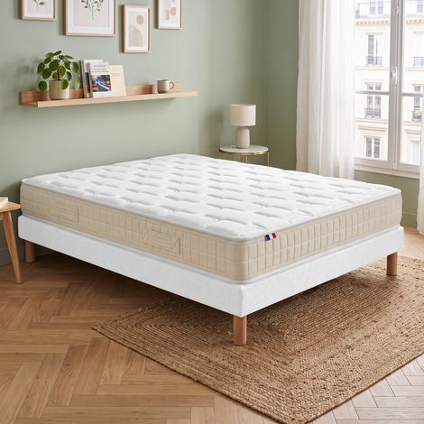 Ensemble matelas latex sommier déco blanc 140x200cm (1/5)