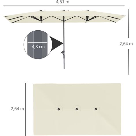 Parasol double 451 x 264 cm à manivelle pour jardin, balcon et marché - Protection UV 50+, résistant au vent, structure en aluminium, blanc crème pour protection solaire sur terrasse et extérieur (1/5)