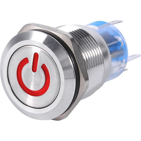 19mm 12V-24V étanche en acier inoxydable autobloquant bouton poussoir interrupteur d'alimentation LED rouge