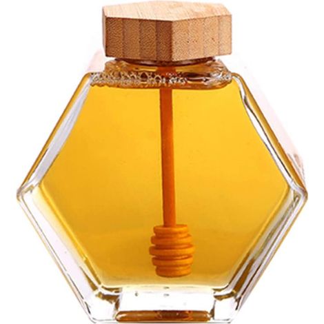 Pot À Miel - Verre Résistant À La Chaleur - Couvercle Hexagonal Avec Cuillère Intégrée - Pour Cuisine Maison - 1 Pièce (1/5)