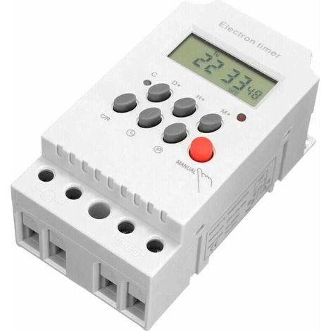 AC 220V 25A Digital Programmable Timer Switch with DIN Rail Electronic Timer, Time Controller with LCD Display and Clock - White - White MUMU (1/4)