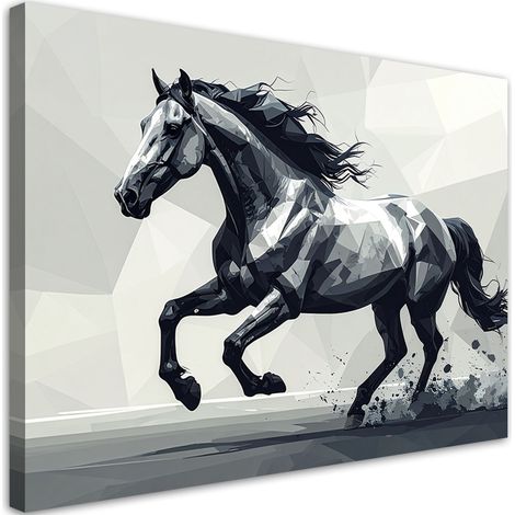Impression sur Toile, Cheval noir géométrique au galop,30x20 (1/4)