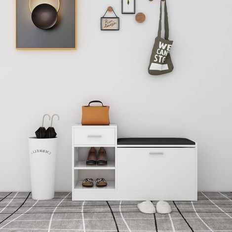 Banc à chaussures-Meuble à chaussures-Étagère de rangement Blanc brillant 94,5x31x57 cm Aggloméré 738404 (1/5)