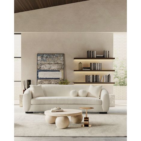 Canapé arrondi 3 places en tissu bouclé cream – Design mid-century – Confort supérieur avec rembourrage de haute qualité – Pièce maîtresse salon (1/5)