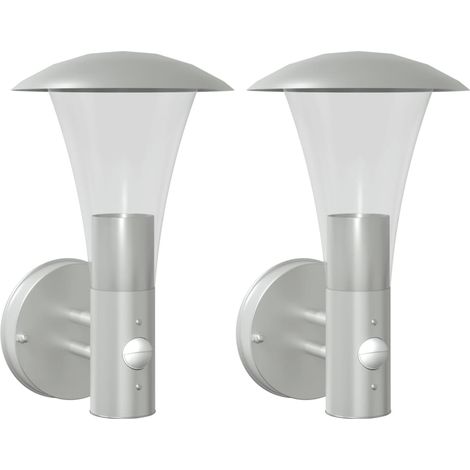 Lot de 2 appliques murales d'extérieur avec capteur mouvement 17,5 x 17,5 x 28 cm en acier inoxydable argenté (1/5)