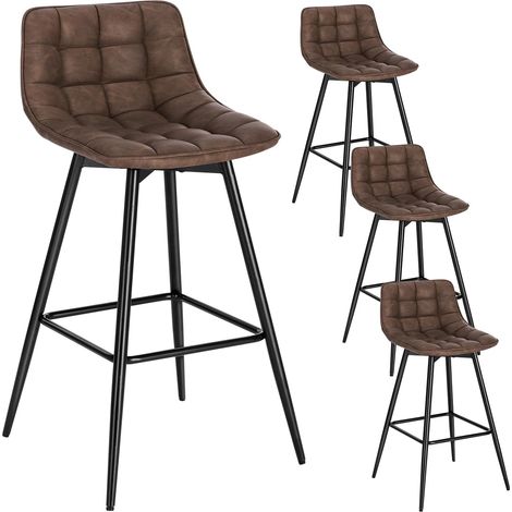 WOLTU Bar Stools Set of 4 in Faux Leather Counter Chairs with Backrests and Footrests for Home Bar Kitchen Restaurant,Brown