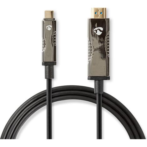 Cable optico usb activo usb c macho conector hdmi 18 gbps 500 m redondo pvc negro caja carton