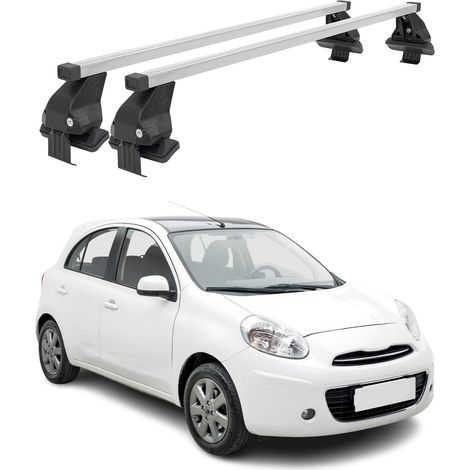 OMAC Dachträger Querträger Stahl für Nissan Micra IV 2010-2017 – Abschließbar – City-Crash-getestet – DIN 75302:2019 – ISO/PAS 11154:2006 – Max. 50 kg Silber (1/5)