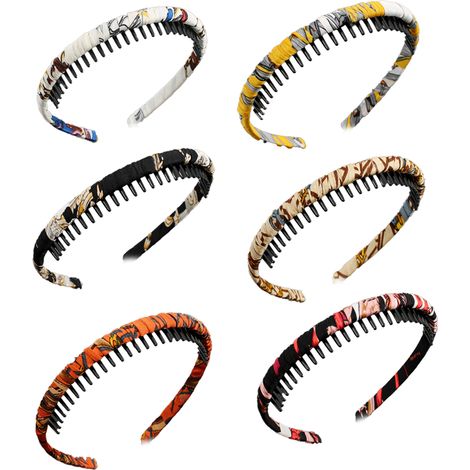 Headband Avec Dents - Bandeau Cheveux Resine Et Satin Anti-dérapant - Pour Maquillage Coiffure Ou Soins Visage - Lot De 6 (1/5)