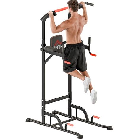 Station de dips réglable avec barre de traction, station de musculation à domicile, 7 hauteurs, dossier et coudières rembourrés, ventouses antidérapantes  CHICFURN (1/5)