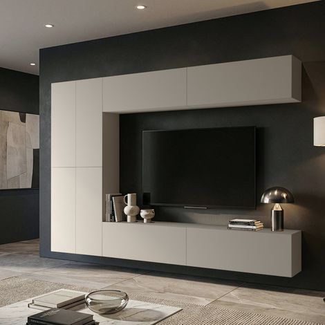 Estantería Gatira, Mueble de Sala Modular, 8 Estantes, Puertas Abatibles, Beige (1/4)
