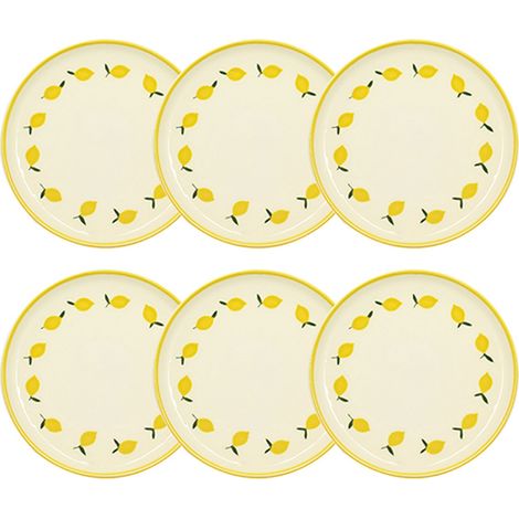 Lot de 6 assiettes à dessert 20cm en grès, CITRON