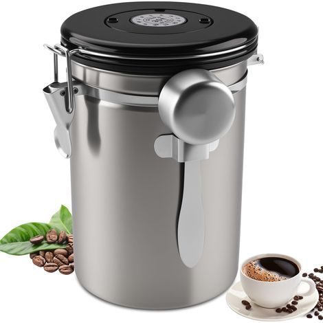 Boite a Cafe Hermetique En Acier Inoxydable, 1,8 L Boîte à Café étanche à l'air Avec Suivi De La Date et Bouilloire De Mesure Pour La Farine, Les Haricots, Le Thé, Les Céréales et Le Sucre (1/5)