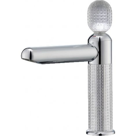 Robinet de lavabo mitigeur salle de bain forme cristal en acier inoxydable avec flexible Blanc (1/5)