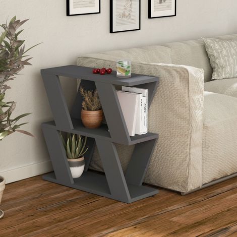 Decortie Lazena Modern Seite Ende Couchtisch Anthrazit Grau Mehrzweck H 55.4cm 3 Etagen