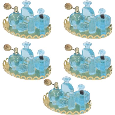 Flacons de parfum miniatures à l'échelle 1:12 et 1:6, plateau doré pour maisons de poupées, pour décoration DIY, bleu royal. (1/5)