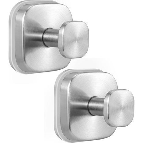 Lot de 2 crochets de douche à ventouses - porte-manteau - crochets à ventouses - crochets réutilisables - Convient aux surfaces en verre, carrelage et miroir - 6 x 6 cm - argent (1/5)