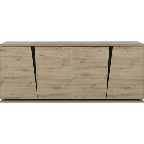 Calicosy – Buffet 4 portes 220cm chêne beige – Amortisseurs pour fermeture douce – Épaisseur de 35mm pour robustesse – Rangement optimisé (1/10)