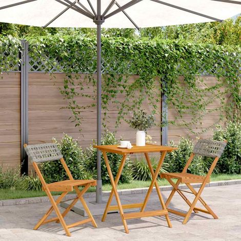 Ensemble de bistro 3 pcs-Salon de jardin bistro gris résine tressée et bois massif 914568 (1/5)