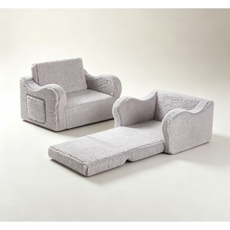 Fauteuil convertible enfant en velours pelucheux, canapé-lit 2 positions, petit fauteuil confortable avec poche latérale pour chambre salon