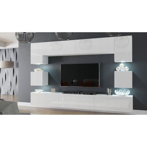 Ensemble meuble TV NEXT 1 AN1-17W-HG21-1B blanc brillant 257 cm (1/4)