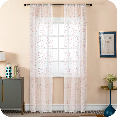 Paire de rideaux filtrants en simili lin fantaisie rampants rideau pour porte fenêtre et intérieur 2 panneaux avec poche et passants cachés rose 70 x 235 cm (1/5)