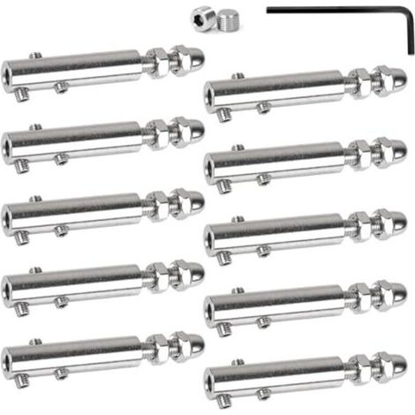 Lot de 10 Serre-câbles 6 mm Tendeur en inox avec tige filetée et clé Allen, Serre-câble en acier inoxydable pour la fixation et la tension des câbles remplissage de garde-corps, balustrades (1/5)