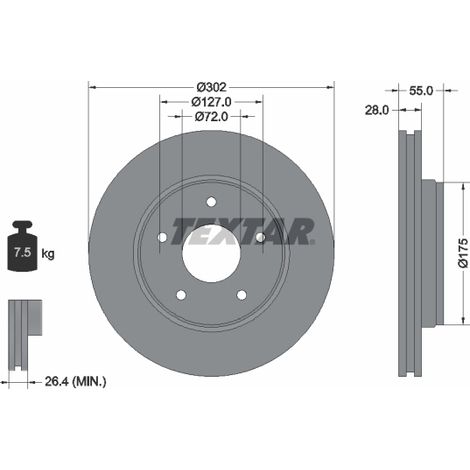 Lot de 2 Disques de frein Textar 92253303 JEEP 52060137AB K52060137AB