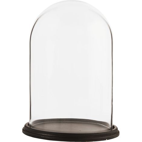 Cloche en Verre avec Socle en Bois Marron Dôme de Présentation 23 x 31 cm - PANGIVO (1/2)