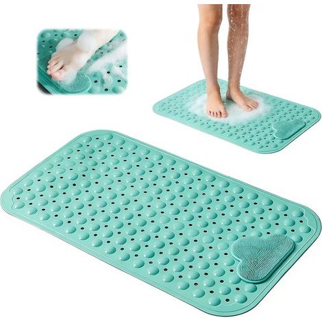 Tappetino antiscivolo per doccia con ventose per un piacevole massaggio, lavabile in lavatrice, resistente a muffa e umidità, per cucina/bagno, 50 x 80 cm, verde (1/5)