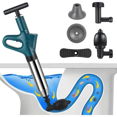 Deboucheur WC Puissant, Deboucheur Toilette Avec BaromèTre, Pompe Deboucheur Canalisation avec Quatre Ventouses,pour Lavabos, Siphons de Sol, Toilettes, Obstruction de Tuyaux (Blau) (1/5)