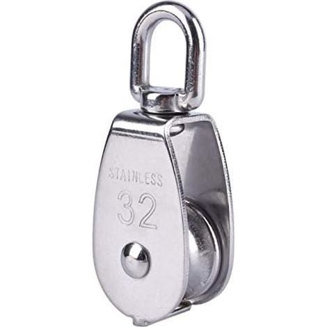 Einzelrolle M32 aus Edelstahl, drehbare Rolle, Tragfähigkeit 250 kg für Hebeseile – Einzelverpackung, silber (1/5)